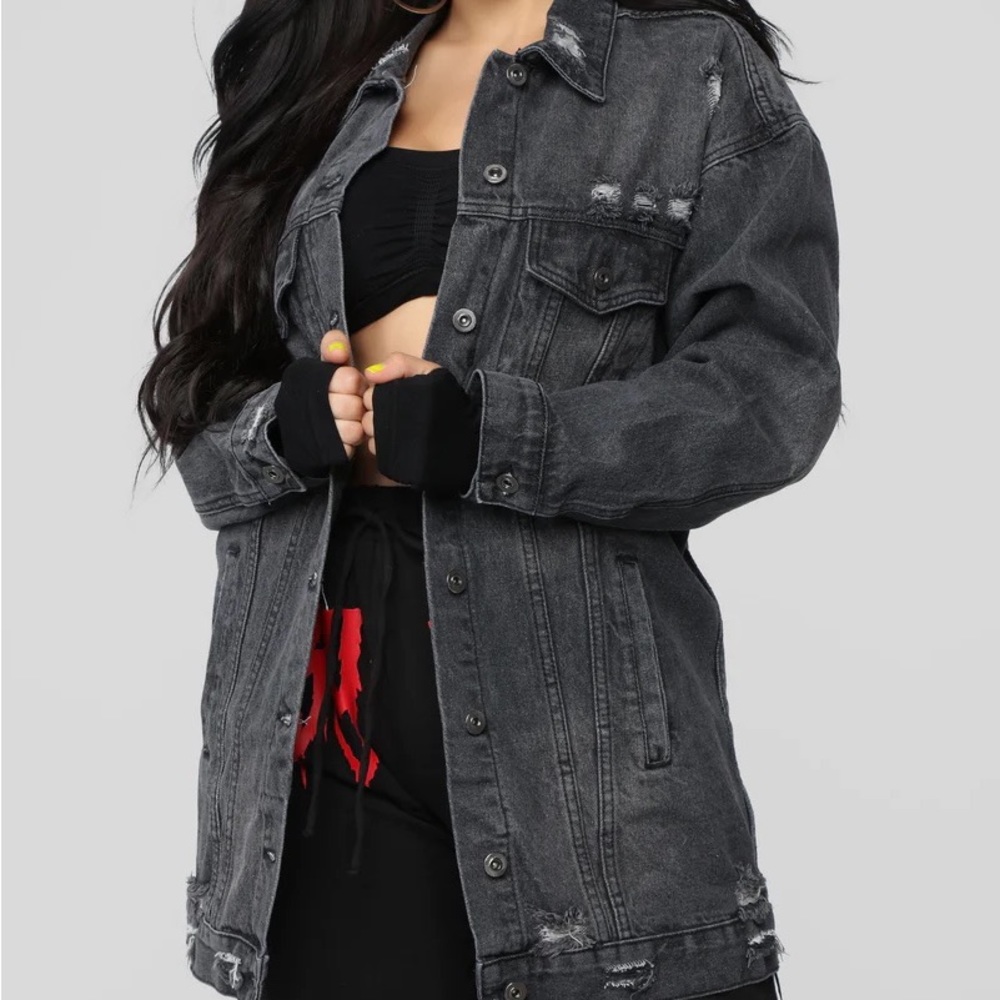 Fashion Nova black Denim Jacket - Black Denim size M